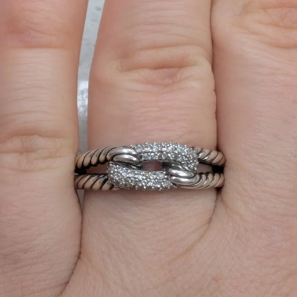 David Yurman SS Pave Diamonds Cable Loop S7 Ring + Authenticity Certificate - Picture 6 of 11